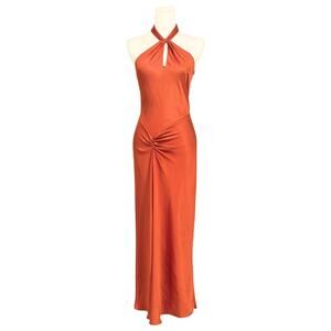 ABS  Formal Halter Keyhole Gown Satin-Style Rust Prom Gala Dress